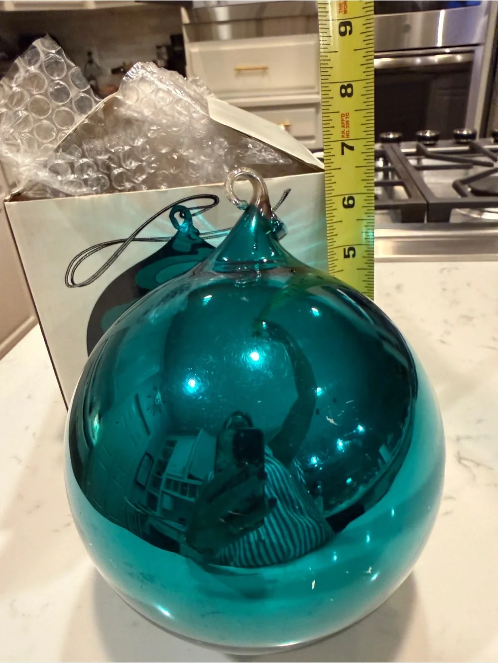 Department 56 Mercury Glass Teal Christmas Ball Ornament 4” w/Original Box VTG